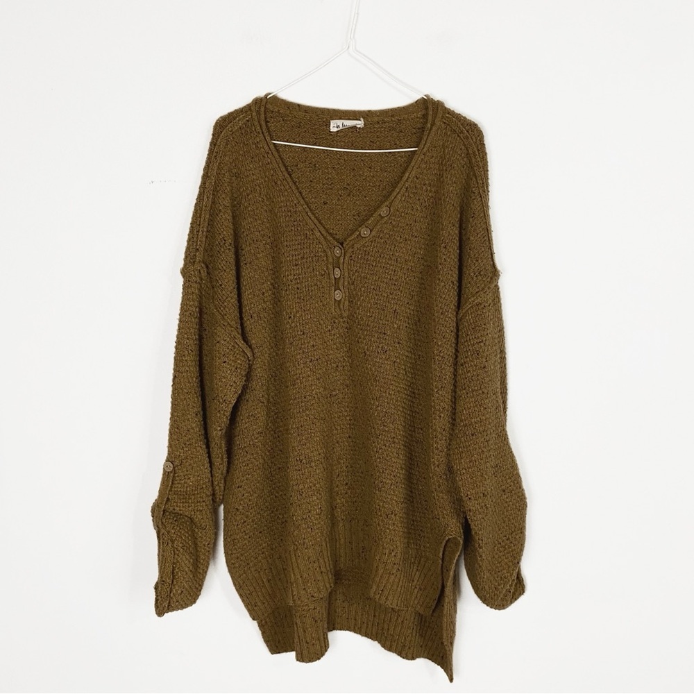 In Loom Womens Oversized Button Sweater Brown Slouchy Boxy size M/L Wool blend